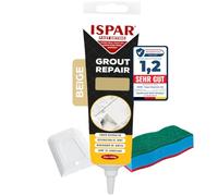 Ispar Joint carrelage beige 400g - kit reparation carrelage avec spatule et éponge pour salle de bain, intérieur, cuisine | joint acrylique beige prêt à l'emploi
