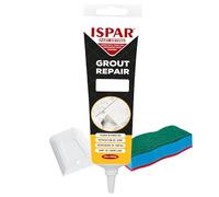 Ispar Joint carrelage blanc 400g - kit reparation carrelage avec spatule et éponge pour salle de bain, cuisine, intérieur | colle carrelage prêt à l'emploi