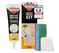 ISPAR Kit de Réparation de Joint de Carrelage Anthracite (400g) - Mortier de Jointoiement Sol et Mur, Étanche et Résistant - Avec Spatule et Éponge