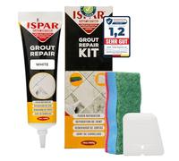 ISPAR Kit de Réparation de Joint de Carrelage Blanc (400g) - Coulis et Mortier Blanc Salle de Bain, Joint Étanchéité - Avec Spatule et Éponge