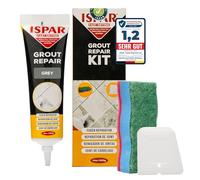 ISPAR Kit de Réparation de Joint de Carrelage Gris (400g) - Mortier Gris Salle de Bain et Cuisine, Coulis Imperméable - Avec Spatule et Éponge