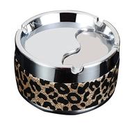 iSpchen Cendrier de Voiture,Cendrier Fermé Seau À Mégots en Acier Inoxydable Couvercle Rotatif Cendrier À Cigarettes Mode Cendrier de Imprimé léopard Portable Rond Cendrier pour Voitures,Salons,Bars