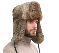 iSpchen Chapka Chapeau Chaud d'hiver Homme Chapeau de Trappeur en Fausse Fourrure Chapeau Russe Chapka avec Cache-Oreilles Chapeau Polaire Épais Anti Vent Bonnet Aviateur d'hiver pour Ski Cyclisme