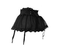 iSpchen Femme Sexy Maille Mini Jupe Tulle Translucide Mini Jupe Robe Courte Bretelles Taille Haute Micro Jupe Noir XXL