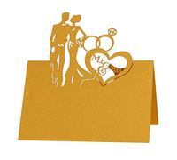 iSpchen Lot de 50 marque-places carte de siège motif de mariage d'amour marque-places creux cartes de nom pliées pour décoration de table de banquet de mariage doré