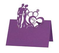 iSpchen Lot de 50 marque-places carte de siège motif de mariage d'amour marque-places creux cartes de nom pliées pour décoration de table de banquet de mariage violet foncé
