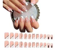 iSpchen Nail Tips Nail Tips Gel Full Cover Nail Tips French Press on Set avec motif floral et bloc de couleur Faux ongles Ensemble d'ongles artificiels Ongles artificiels pour femmes et filles, #06