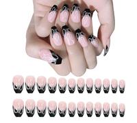 iSpchen Nail Tips Nail Tips Gel Full Cover Nail Tips French Press on Set avec motif floral et bloc de couleur Faux ongles Ensemble d'ongles artificiels Ongles artificiels pour femmes et filles, #05