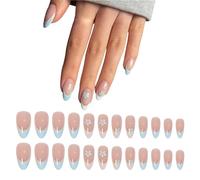 iSpchen Nail Tips Nail Tips Gel Full Cover Nail Tips French Press on Set avec motif floral et bloc de couleur Faux ongles Ensemble d'ongles artificiels Ongles artificiels pour femmes et filles, #01
