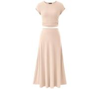 iSpchen,Top et Jupe Chic décontractée pour Femme, élégant et Confortable en Tricot, Couleurs Unies,Abricot M