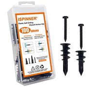 ISPINNER Lot de 100 chevilles auto-perceuses en plastique noir #6#8 pour cloison sèche avec vis, ancrages auto-taraudeuses à suspendre et à monter 22,7 à 34 kg