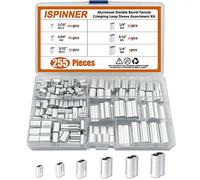 ISPINNER Lot de 255 embouts de sertissage en aluminium 6 tailles différentes pour câble métallique et câble 1/16", 5/64", 3/32", 1/8", 3/16", 1/4"