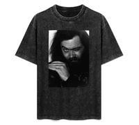 ISPIRIT Retro Washed Shirt Men's Unisex Roky Erickson Round Neck Antique Wash T-Shirt Short Sleeve Black XL
