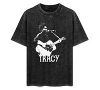 ISPIRIT Retro Washed Shirt Men's Unisex Tracy Chapman Round Neck Antique Wash T-Shirt Short Sleeve Black S