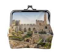 Israël à la Tour de David Imprimer Petit Porte-Monnaie Kiss-Lock Pochette en Cuir Changement Portefeuille Cadeaux pour Hommes Femmes