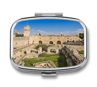 Israel at The Tower of David Petit pilulier avec deux compartiments, organiseur de médicaments en métal, porte-médicaments, porte-médicaments, récipient de rangement