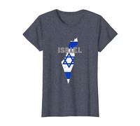 Israel Map Flag Jerusalem Hebrew True Jew Israelite T-Shirt, Femme, Bleu Chiné, S