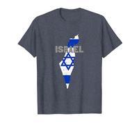 Israel Map Flag Jerusalem Hebrew True Jew Israelite T-Shirt, Homme, Bleu Chiné, 5XL