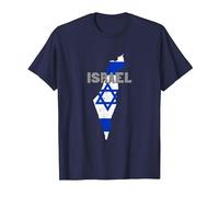 Israel Map Flag Jerusalem Hebrew True Jew Israelite T-Shirt, Homme, Bleu Marine, XL