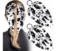 Isslly Lot de 2 bandeaux à cheveux avec oreilles de vache, nœud d'oreille de lapin, bandeau imprimé vache, élastique à cheveux pour femme - Blanc
