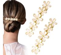Isslly Lot de 2 barrettes à cheveux en forme de fleur opale dorée scintillante pour femme, pour fiançailles, mariage, bal, Saint-Valentin - 6,7 cm