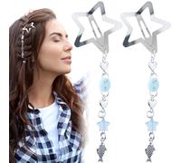 Isslly Lot de 2 barrettes à cheveux en forme d'étoile et de lune avec perles pour femmes et filles, accessoires de coiffure en métal pour fêtes, usage quotidien