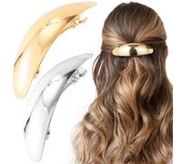 Isslly Lot de 2 barrettes à cheveux ovales en métal de 7,6 cm pour femme, style vintage, mariage, bal de fin d'année, accessoires de cheveux formels pour cheveux épais pour femme - Blanc, jaune