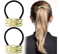 Isslly Lot de 2 élastiques à cheveux en métal pour queue de cheval - Doré