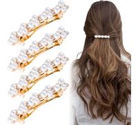 Isslly Lot de 4 barrettes à cheveux avec perles blanches et strass, plaquées or, élégantes épingles à cheveux pour femmes, filles, mariées, adaptées pour un mariage, un usage quotidien