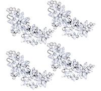 Isslly Lot de 4 barrettes à cheveux en forme de fleur avec strass - Argentées - Pour mariage, fête, festival