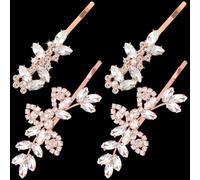 Isslly Lot de 4 pinces à cheveux avec strass, épingles à cheveux en cristal, 2 styles d'épingles à cheveux françaises en alliage en forme de feuille pour femmes, filles pour mariage, fêtes (or rose, 2