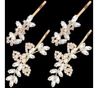 Isslly Lot de 4 pinces à cheveux dorées avec strass, épingles à cheveux en cristal, 2 styles d'épingles à cheveux françaises en alliage en forme de feuille pour femme, pour mariage, fête (2 paires)