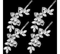 Isslly Lot de 4 pinces à cheveux en forme de feuille en alliage avec strass argentés pour mariage, fêtes