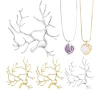 Isslly Lot de 4 plateaux de pendentifs en forme de branche en laiton hypoallergénique pour la fabrication de bijoux, bracelets, boucles d'oreilles, colliers, loisirs créatifs - Doré et argenté