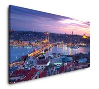 Istanbul Impression sur toile panoramique Motif coucher de soleil 120 x 60 cm Format XXL Décoration murale pour salon et appartement