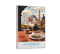 Istanbul Turquie Poster vintage de voyage paysage 20 x 30 cm Impression sur toile pour salon, chambre, dortoir, maison, bureau Décoration murale