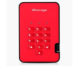 iStorage diskAshur2 HDD 3To Rouge - Disque dur portable sécurisé - Protégé par mot de passe - Résistant à la poussière et à l'eau - Cryptage matériel
