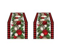 ISTOVO 2X Table de Noël à Carreaux Rouges et Noirs en Lin 72 Pouces de Long Décoration de Table de Noël Hivernale Saisonnière