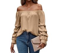 ISTOVO Chemisier en Mousseline de Soie à Manches Longues et Épaules Dénudées pour Femme, Chemise Ample et Décontractée M