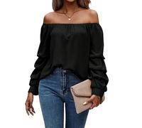 ISTOVO Chemisier en Mousseline de Soie à Manches Longues et Épaules Dénudées pour Femme, Chemise Ample et Décontractée Noir M