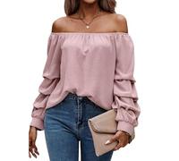 ISTOVO Chemisier en Mousseline de Soie à Manches Longues et Épaules Dénudées pour Femme, Chemise Ample et Décontractée Rose M