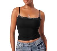 ISTOVO Débardeur Basique en Dentelle pour Femme, Col Carré, sans Manches, Bretelles Spaghetti Noir S