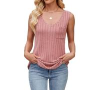 ISTOVO Débardeurs D'Été sans Manches pour Femmes, Chemises D'Été à Col en V, Coupe Ample, Vêtements Décontractés Racine de Lotus Rose XL