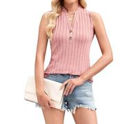 ISTOVO Débardeurs pour Femmes 2025 Col en V Pulls D'Été Gilet Ourlet Incurvé Plage Mode Racine de Lotus Rose XL