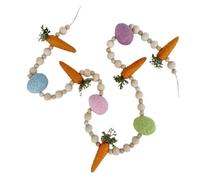 ISTOVO Guirlande de Carottes de Lapin de Pâques, Banderole de Joyeuses Pâques avec Perles en Bois