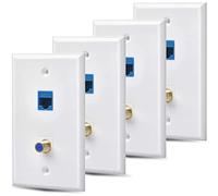 ISTOVO Lot de 4 Prises Murales Coaxiales Ethernet avec 1 Port Cat6 et 1 Port Coaxial Plaqué ou de Type F RJ45 Plaques Murales