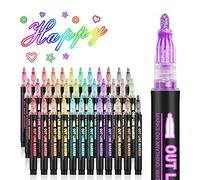 ISTOVO Marqueurs de Contour à Double Ligne, 36 Couleurs Super Squiggles Shimmer Outline Marker Pen Set, Marqueurs MéTalliques Auto-