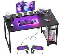 iSunirm Bureau Gaming 100x50x75 cm avec LED RGB et Prises USB/Secteur Bureau Gamer- Bureau PC avec Rangement, Plateau Réversible pour Gaming, Télétravail et Étude PC Bureau Travail,Noir