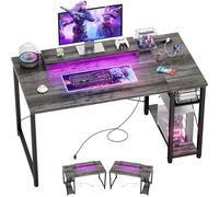 iSunirm Bureau Gaming 100x50x75 cm avec LED RGB et Prises USB/Secteur Bureau Gamer- Bureau PC avec Rangement, Plateau Réversible pour Gaming, Télétravail et Étude PC Bureau Travail,Chêne Gris