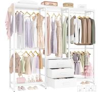 iSunirm penderie Armoire de Chambre autoportante avec tiroirs, Porte-vêtements Robuste pour Suspendre Les vêtements，165×40×190CM,Chêne Blanc